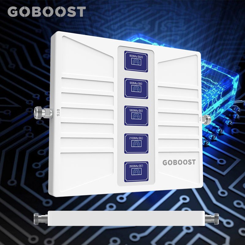 Goboost 5 band mobile signal booster 850 900 1800 2100 2600 MHz AGC cell phone signal booster repeater